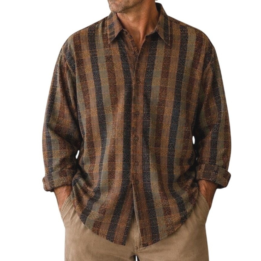 Vintage 90s Jhane Barnes XL Japanese Woven Cotton Geometric Textured Shirt"